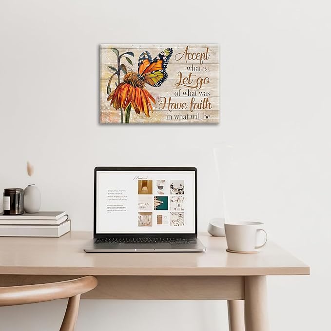 Farmhouse Butterfly Bathroom Pictures Wall Art, Rustic Floral Country Bathroom Wall Decor, Daisy Inspirational Framed Painting Canvas Artwork for Bedroom Living Room Decorations 24"L x 16"W-PurrikoPets