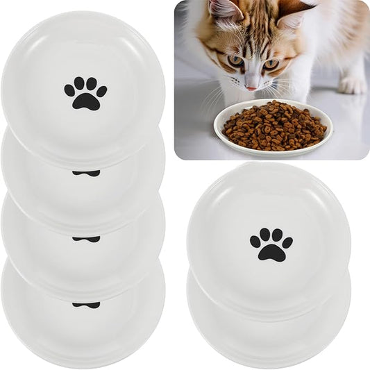 6 Pack Cat Food Bowl, Ceramic Cat Bowls, Anti Whisker Fatigue Cats Bowl Set, 5.9 Inches Shallow Wide Kitten Plates for Food and Water-PurrikoPets