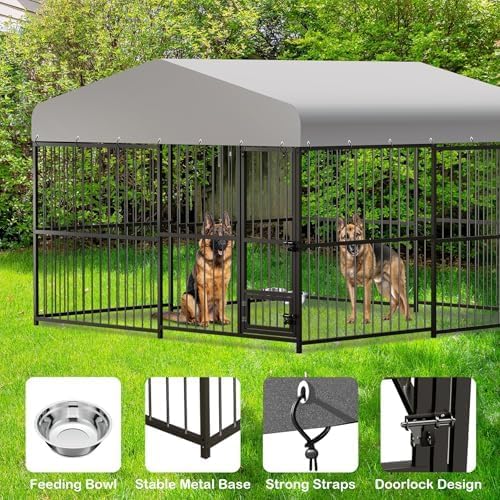 10x10x6FT Large Dog Kennel Outside Dog Playpen Outdoor Dog Enclosures with UV-Resistant Waterproof Roof Covered Dog House Outdoor,Lock,for Medium and Large Dogs,Easy Assembly-PurrikoPets