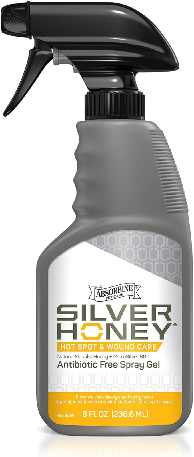 Absorbine Silver Honey Hot Spot & Wound Care Spray Gel 8oz Bottle, Manuka Honey & MicroSilver BG, Medicated for Dogs, Cats, Small Animals-PurrikoPets