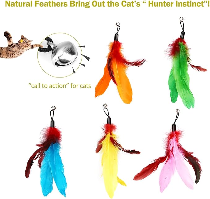 11PCS Cat Feather Toys Refills, 10PCS Feathers and 1PC String, Interactive Cat Wand Toy Replacement for Bored Indoor Adult Cats & Kittens-PurrikoPets