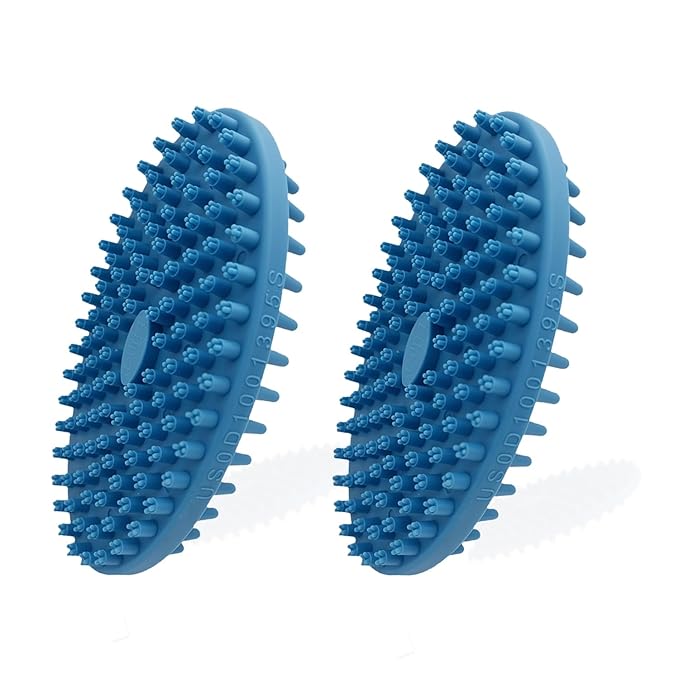 Dog Grooming Brush, Lilpep Pet Shampoo Bath Brush Soothing Massage Rubber Comb with Adjustable Ring Handle for Long Short Haired Dogs and Cats (2 pale blue, 2 sided brush)-PurrikoPets