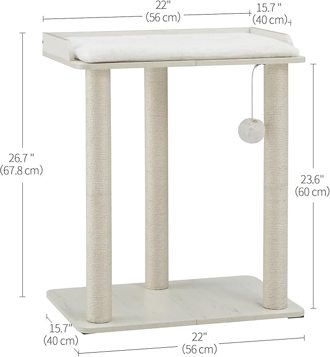 FourFurPets 26.7in Large Cat Tree Tower Condo, Cat Scratch Posts for Indoor Cats, Big Plate, Three 23.6in Full Sisal Scratching Posts, White-PurrikoPets