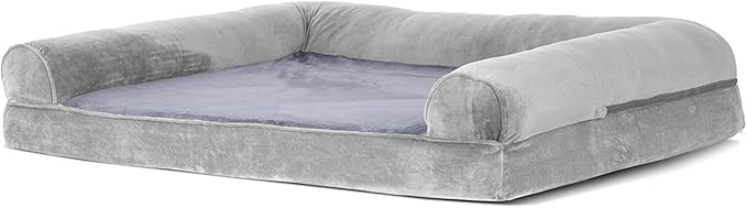 Furhaven Orthopedic Dog Bed for Large Dogs w/ Removable Bolsters & Washable Cover, For Dogs Up to 95 lbs - Faux Fur & Velvet Sofa - Smoke Gray, Jumbo/XL-PurrikoPets