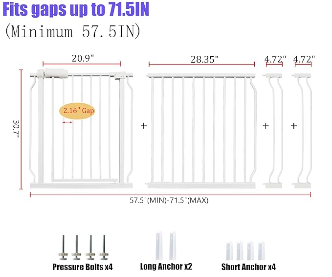 Extra Wide 67-71.5 Inch Baby Gates for Stairs, Doorways - No Drilling, Pressure Mounted Pet Gates for Kids and Dogs-PurrikoPets