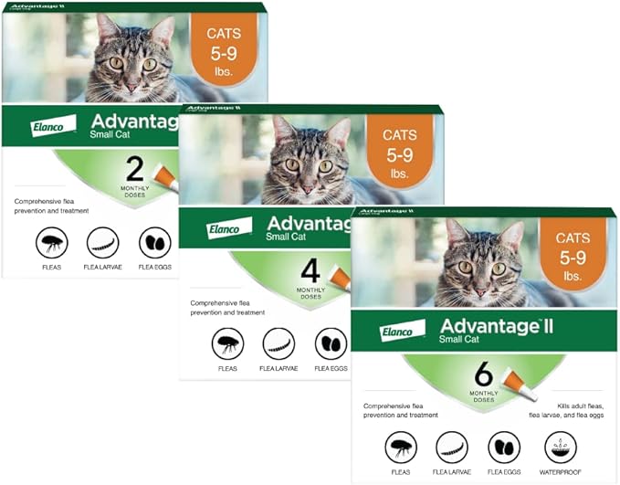 Advantage II Small Cat Vet-Recommended Flea Treatment & Prevention | Cats 5-9 lbs. | 12-Month Supply-PurrikoPets