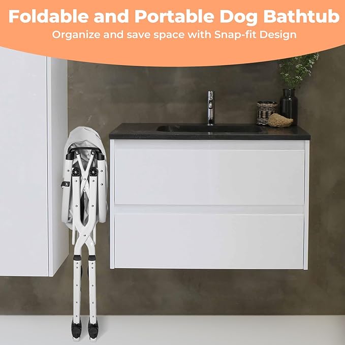 Elevated Dog Bathtub, 5 Height Adjustable Portable Dog Wash Station for Small to Large Pets, Foldable Bathing Tub with Storage & Anti-Slip Design Gray-PurrikoPets