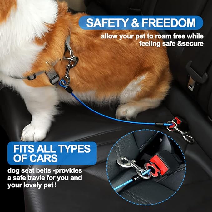 Dog Seat Belt Harness for Car,Dog Seatbelt of Coated Wire Leash Safety Restraint,No Chew Tether Cable Vehicle Dog Accessories,Double Clips & Latch (Black, 32 inch/80 CM)-PurrikoPets