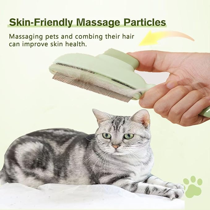 2PCS Self CleaningPetComb Grooming Brush,PetComb for Dogs & Cats, Brush for Cats, Cat dog comb Pet Grooming for Massaging and Cleaning Shedding Hair (Green+Yellow)-PurrikoPets