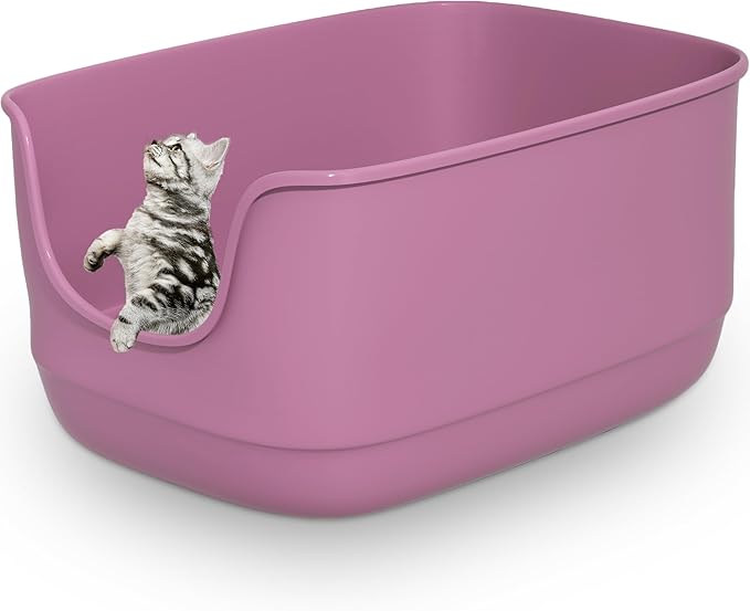 Gefryco Large Cat Litter Box with High Sided 24.6"x18.3"x12.2" - Jumbo Extra Large Open Anti - Splashing High Wall for Multiple Cats (Pink)-PurrikoPets