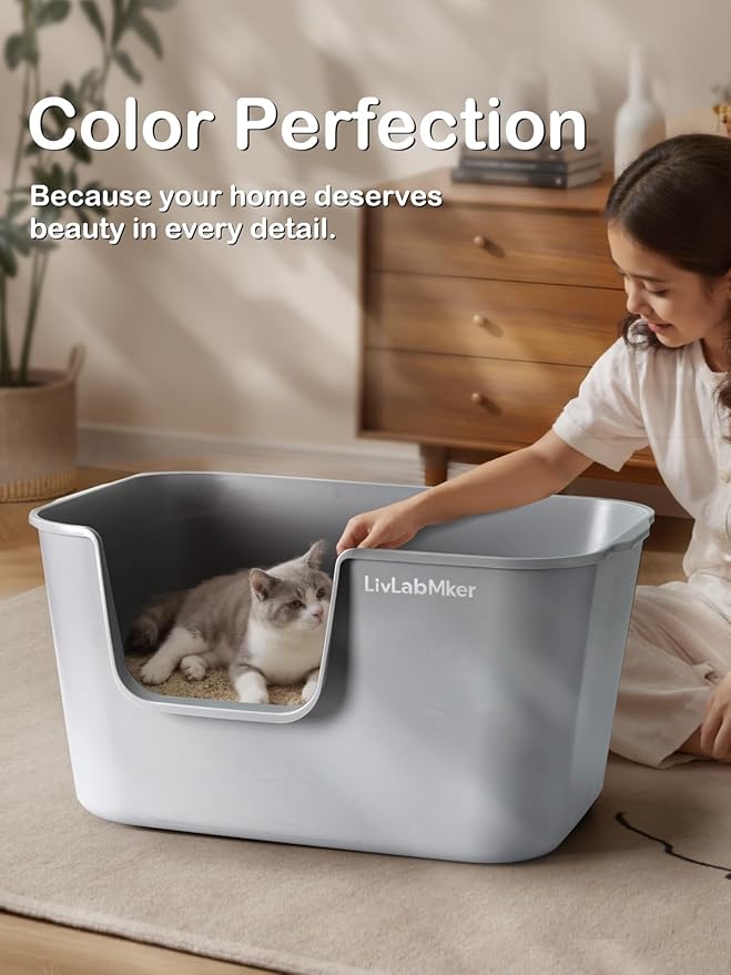 Extra Large Cat Litter Box with High Sides - Splash-Proof Design for Big Cats & Multi-Cat Homes, 24.6in x 16.7in x 12.8in (Yellow)-PurrikoPets