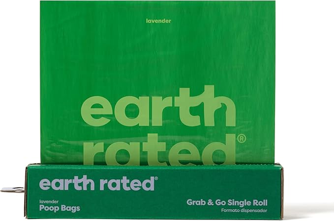 Earth Rated Dog Poop Bags, Thick Grab and Go Single Roll, Ideal for Backyard Pickups, Lavender Scented, 100 Count-PurrikoPets