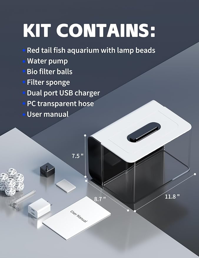 2.5 Gallon Fish Tank Small Aquarium Starter Kit with Hidden Filtration, 3 Color Light, Self Cleaning Nano Tank for Betta, Shrimp, Guppy, Angelfish-PurrikoPets
