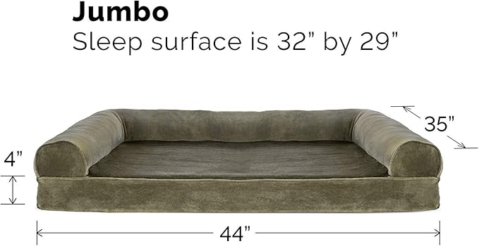 Furhaven Cooling Gel Dog Bed for Large Dogs w/ Removable Bolsters & Washable Cover, For Dogs Up to 95 lbs - Faux Fur & Velvet Sofa - Dark Sage, Jumbo/XL-PurrikoPets