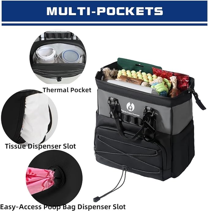 Dog Travel Bag, Airline Approved Pet Supplies Backpack, Dog Travel Backpack Accessories Set with 2 Silicone Collapsible Bowls and 1 Leash Clip for Camping, Road Trips & Weekends Away（Black）-PurrikoPets