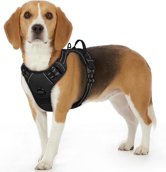 Eagloo Dog Harness Small Sized Dog, No Pull Service Vest with Reflective Strips and Control Handle, Adjustable and Comfortable for Easy Walking, No Choke Pet Harness with 2 Metal Rings, Black, S-PurrikoPets