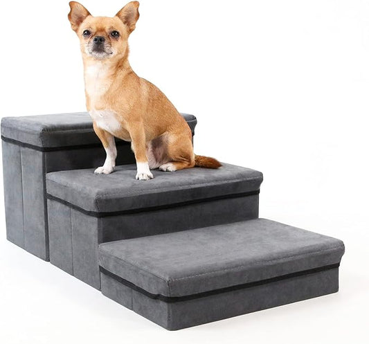 Foldable Dog Stairs/Steps 3-Tier Pet Steps Storage and Adjustable Steps for Small Medium Dogs Pet Steps Storage Stepper for High Beds Sofa Pet Dog Cat-PurrikoPets