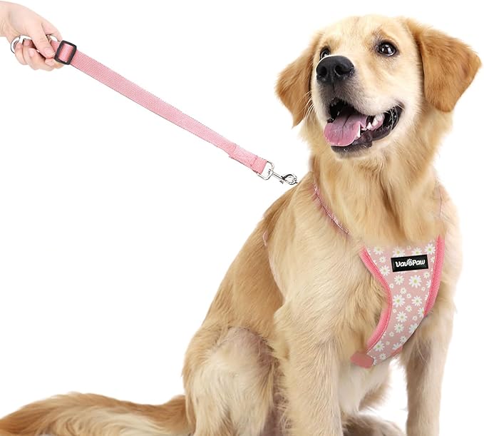 Dog Seat Belt, Safety Vest Dog Car Harness with Adjustable Buckle Dog Seat Belt for Vehicle Nylon Pet Safety Seat Belts Heavy Duty(M, Pink Daisy)-PurrikoPets