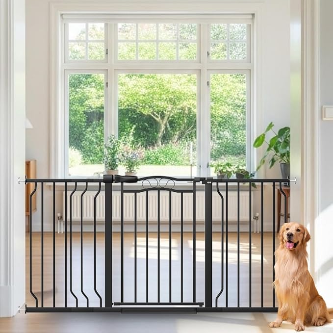 53.1-62.5 Inch Extra Wide Baby Gate, Pressure Mounted Dog Gate Indoor, Walk Thru Pet Gate for Cat Dog Child,Pet Gates for The House Doorway Black-PurrikoPets