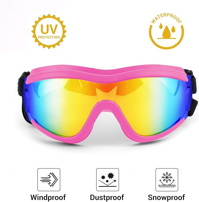 Dog Goggles Dog Sunglasses for Medium to Large Breed Anti-UV Eye Protection with Adjustable Straps- Pink-PurrikoPets