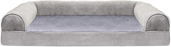 Furhaven Orthopedic Dog Bed for Large/Medium Dogs w/ Removable Bolsters & Washable Cover, For Dogs Up to 55 lbs - Faux Fur & Velvet Sofa - Smoke Gray, Large-PurrikoPets
