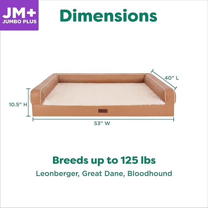 FurHaven Orthopedic Dog Sofa Bed – Memory Foam Couch with Bolsters, Textured Plush & Water-Resistant Cover, Washable Cover, Joint Support - Camel, Jumbo Plus-PurrikoPets