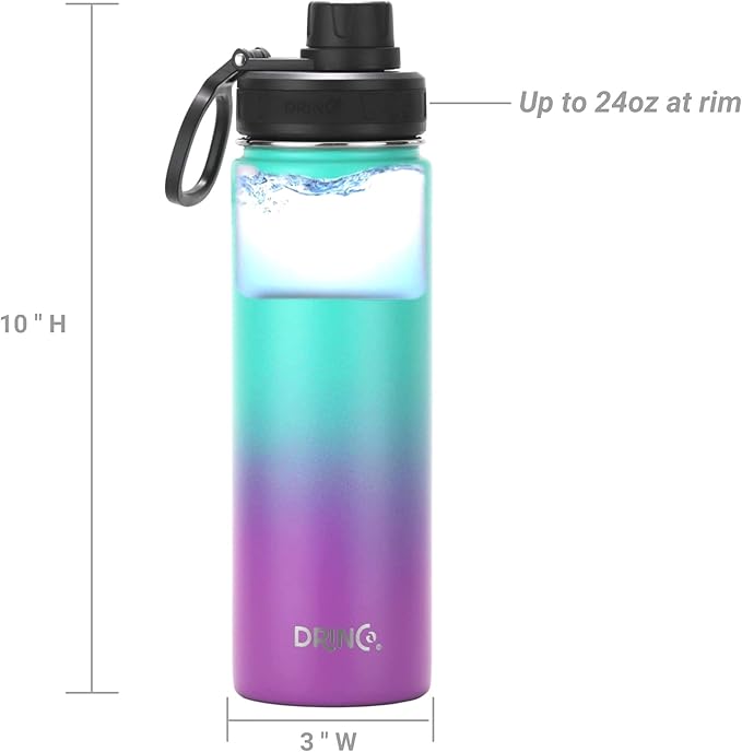 DRINCO Stainless Steel Water Bottle Spout Lid Vacuum Insulated Double Wall Water Bottle Wide Mouth (40oz 32oz 22oz 18oz 14oz) Leak Proof Keeps Cold or Hot (22 oz, 22oz Ombre Fuschia Teal)-PurrikoPets