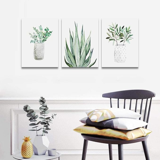 Farmhouse Wall Art Painting For Dining Room Bathroom Abstract Canvas Art Family Wall Decor For Bedroom Kitchen Wall Decoration Living Room Decor Green Leaf Pictures Artwork For Home Walls 3 Piece-PurrikoPets