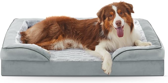 FURTIME Orthopedic Dog Bed for Medium Dogs - Washable Dog Sofa Beds Medium, Supportive Foam Pet Couch Bed with Removable Washable Cover, Waterproof Lining and Nonskid Bottom, Light Grey-PurrikoPets