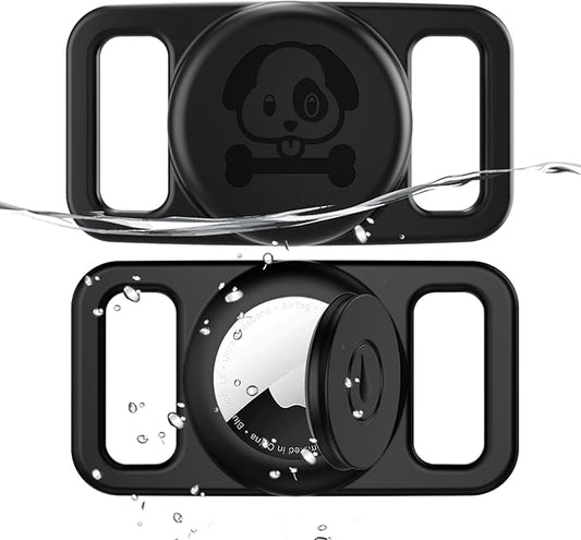 2 Pack Waterproof AirTag Dog Collar Holder Compatible with Apple AirTag, Silicone Hidden Loop Holder for Airtag Tracker, Anti-Lost Dog Collar Air Tag Accessories(Black,Black)-PurrikoPets