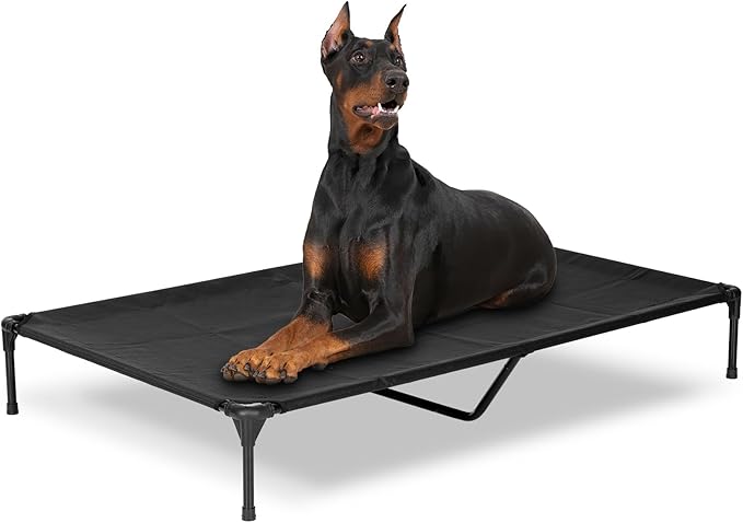 Elevated Dog Bed for Outdoor, XXL Raised Dog Cot Indestructible with Washable Mesh, Cooling Summer Pet Cot Chew Proof for Outside Camping Travel, 59"x36" Black-PurrikoPets