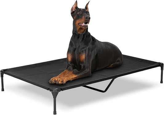 Elevated Dog Bed for Outdoor, XXL Raised Dog Cot Indestructible with Washable Mesh, Cooling Summer Pet Cot Chew Proof for Outside Camping Travel, 59"x36" Black-PurrikoPets