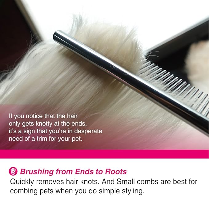 6.1" Comb with Rounded Ends Spine, Pet Comb for Professional Groomer Tool, for Short to Medium Haired Dog, Cat and other pets.-PurrikoPets