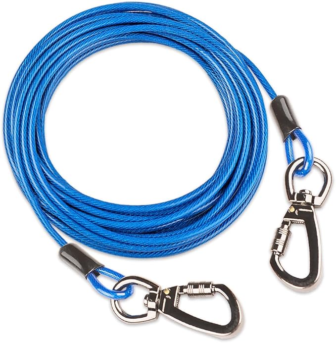 Dog tie Out Cable, 10/20/25/30/50/70/100 feet, Suitable for Dogs up to 350 pounds, Dog Cable with Swivel Buckle, Lightweight, Non-Winding, for Outdoor Camping, Yard Dog Cable (Blue, 20FT)-PurrikoPets