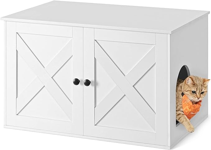 Feandrea Cat Litter Box Enclosure, Litter Box Furniture Hidden with Removable Divider, Indoor Cat House, End Table, 31.5 x 20.9 x 19.7 Inches, White UPCL002W01-PurrikoPets