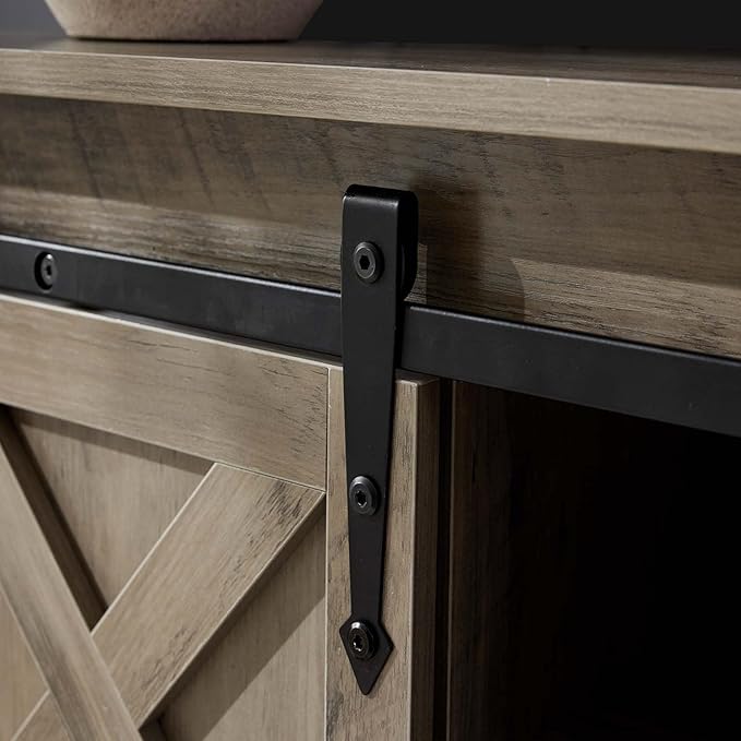 Entryway Table with Storage, Farmhouse Buffet Cabinet Coffee Bar Kitchen Island with Sliding Barn Doors & Shelves, Console Table for Kitchen, Dining Room, Living Room, Grey-PurrikoPets