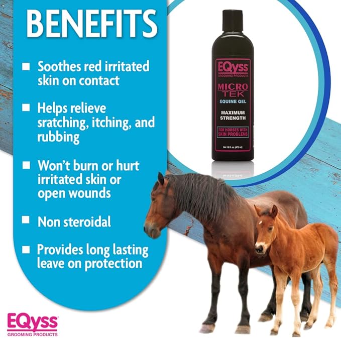 EQyss Micro-Tek Equine Itch Relief Gel - Soothes Irritated Skin, Stops Itching, Scratching, Rubbing - for all Horses, Ponies, Mares, Foals (16 oz)-PurrikoPets