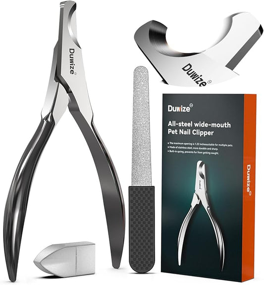Dog Nail Clippers - All Steel Material, 1.22-Inch Large Opening, Built-in Spring, No Fur Pinch, for Medium to Large Dogs and Cats, Professional Pet Nail Trimmers, with Free Nail File-PurrikoPets