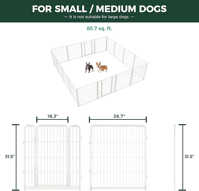 FXW Homeplus Unleashed Indoor Dog Playpen - Stress-Free and Safe Play, Heavy Duty 32 Inch 16 Wire Panels Dog Pen for Small and Medium Dogs, White│Patented-PurrikoPets