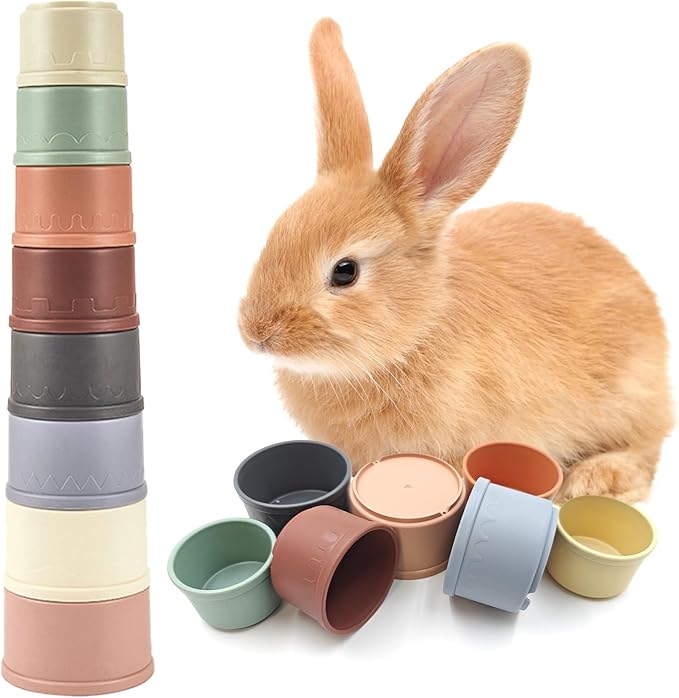 8 Pcs Stacking Cups for Small Animal Toys,Nesting Rabbit Toys of Different Sizes,Safe Plastic Colorful Nesting Toys for Bunny Guinea Pig Hiding Food and Playing-PurrikoPets