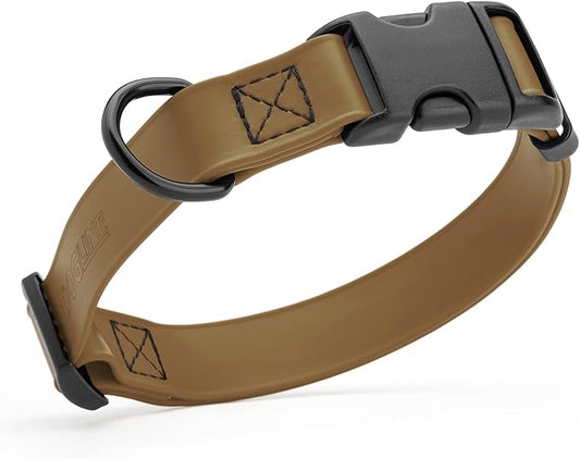 Dogline Biothane Waterproof Dog Collar with Quick Release Buckle Strong Coated Nylon Webbing with Odor- Proof for Easy Care Easy to Clean Fits Small Medium Large Dogs, Coyote Brown 1" W 15-25" L-PurrikoPets