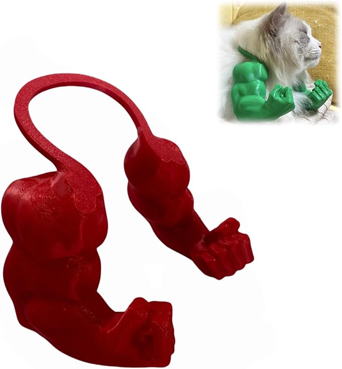 Funny Cat Muscle Arm, 3D Print Cat Neck Arm with Muscles, Funny Pet Prop Boom Arm, for Kitten Birthday Party Supplies(Red)-PurrikoPets
