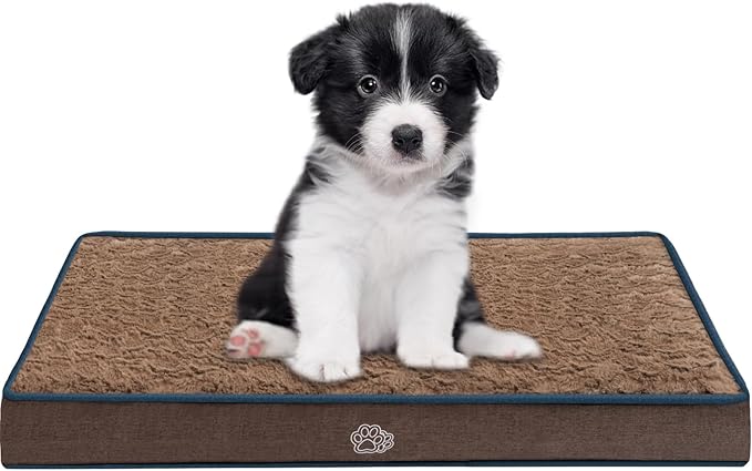 EMPSIGN Dog Bed Mat 23 Inch Reversible Warm & Cool,Washable Dog Crate Bed with Egg Crate Foam Support, Pet Sleeping Mat for Large Medium Small Dogs, Fluffy Kennel Pad(Brown)-PurrikoPets