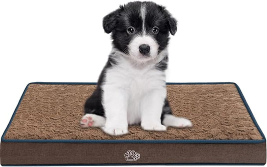 EMPSIGN Dog Bed Mat 23 Inch Reversible Warm & Cool,Washable Dog Crate Bed with Egg Crate Foam Support, Pet Sleeping Mat for Large Medium Small Dogs, Fluffy Kennel Pad(Brown)-PurrikoPets