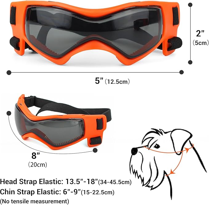 Dog Goggles Dog Sunglasses for Medium Breed UV Protection Windproof with Adjustable Head Straps Chin Straps for Ride Car/Hiking Travel/On Beach-Orange-PurrikoPets