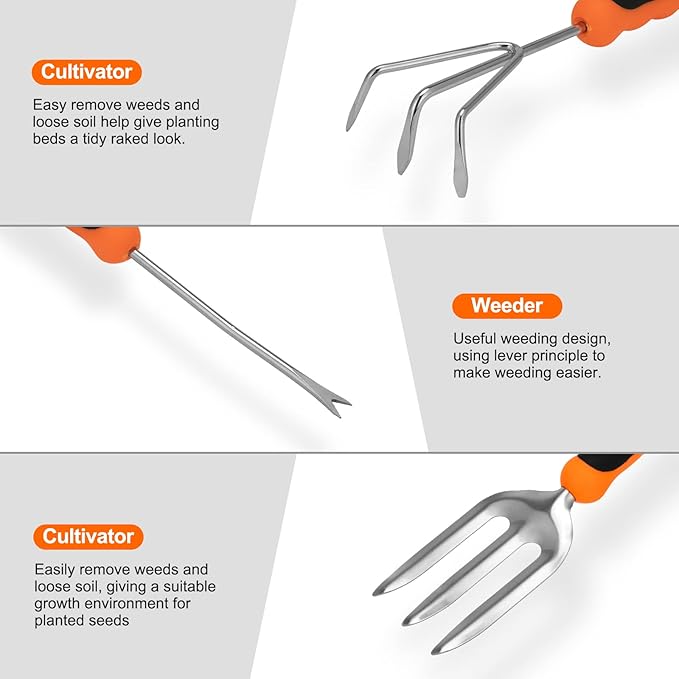 Gardening Tool Set, CHRYZTAL Stainless Steel Heavy Duty Gardening Tool Set, with Non-Slip Rubber Grip, Storage Tote Bag, Outdoor Hand Tools, Ideal Gardening Gifts for Women-PurrikoPets