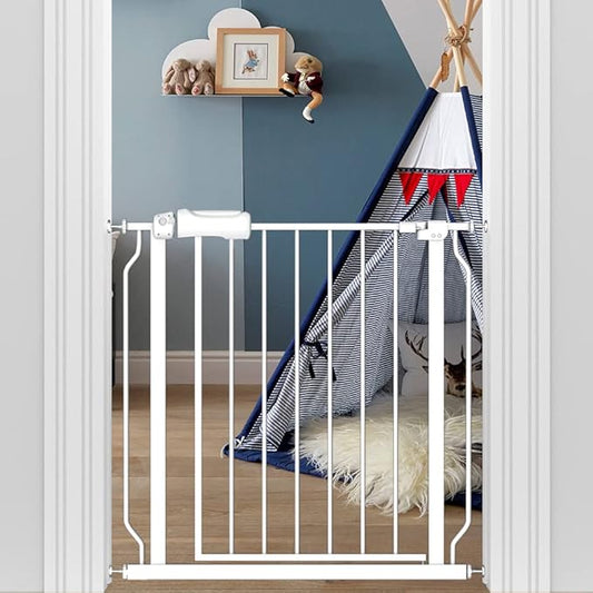 29-34 Inch Wide Baby Gate for Stairs Dog Gate Indoor Pressure Mounted No Drill Safety Child Gates for Kids or Pets Auto Close Pet Gates White-PurrikoPets