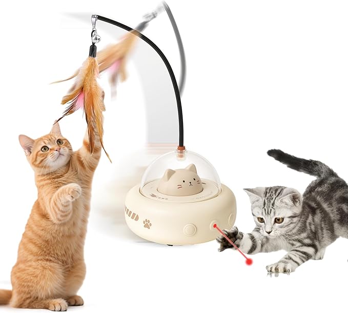 AIERSA Interactive Cat Toys for Indoor Cats, Automatic Enrichment Toy with LED Light and Feather for Cats and Kittens, Moving Self Play Stimulation Toy for Cat Lover Gifts-PurrikoPets