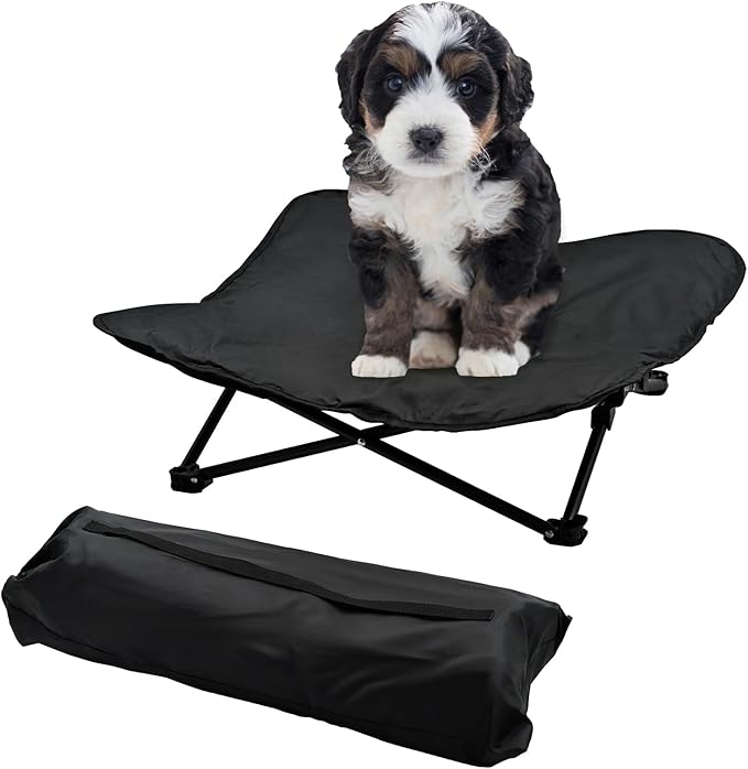 Elevated Dog Bed, Portable Raised Pet Cot for Outdoor and Indoor Folding Dog Cot Bed with Comfortable Padded Filling Carrying Bag Included Pet Raised Travel Lounger for Camping Traveling (28x28x8inch)-PurrikoPets