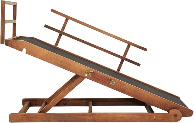 Dog Ramp for Bed, Dog Stairs for Small and Large Dogs, Portable Dog Steps for Bed, Couch, Car, Adjustable Folding Pet Ramp, Upgrade Rubber Pet Steps, Supports up to 210 lbs (Medium-Brown)-PurrikoPets